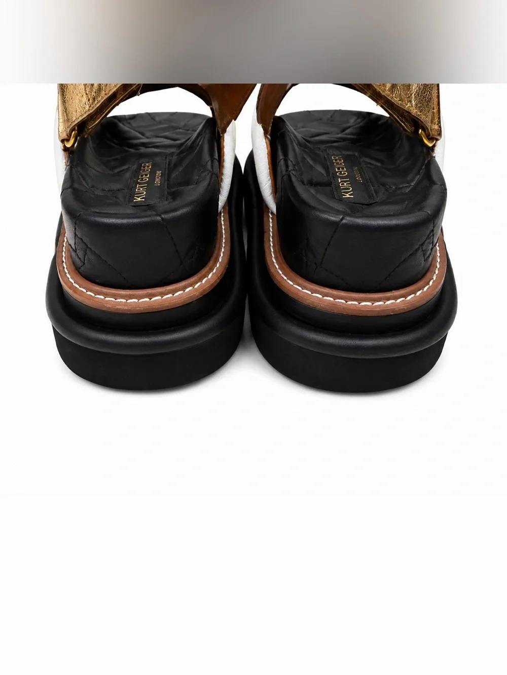 Kurt Geiger White Leather Crisscross Sandals with Gold Detail